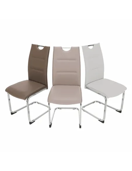 Scaun Dining TOSENA, gri deschis, pentru living/dining, 44x60.5x98 cm, piele eco și crom | MobilaOK
