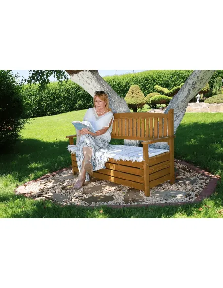 Bancă de grădină AMULA, maro, 150x56x88 cm, Lemn | MobilaOK