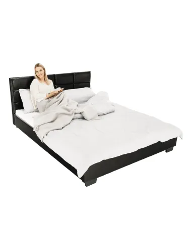 Pat MIKEL, dormitor, 160x200, piele eco neagră | MobilaOK