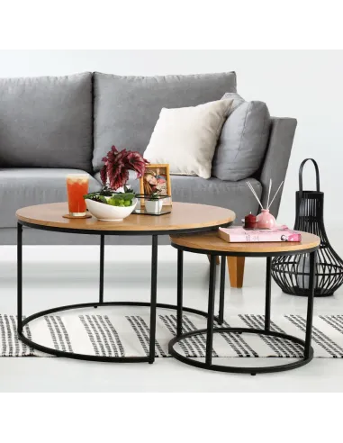 Set de 2 Mese de Cafea IKLIN, living, Ø80/50x45/40 cm, MDF si metal | MobilaOK