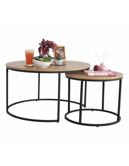 Set de 2 Mese de Cafea IKLIN, living, Ø80/50x45/40 cm, MDF si metal | MobilaOK
