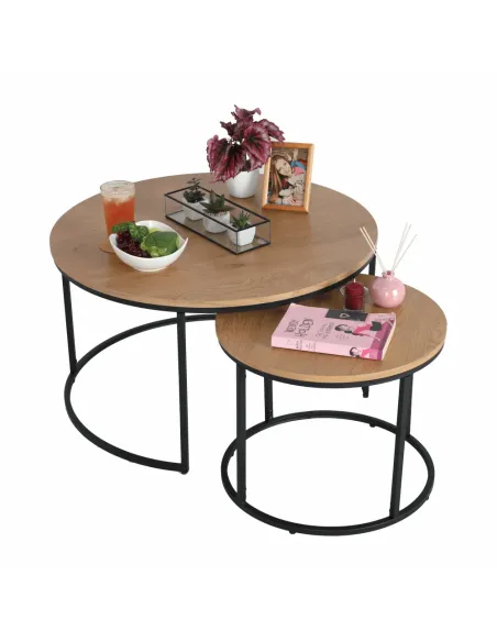 Set de 2 Mese de Cafea IKLIN, living, Ø80/50x45/40 cm, MDF si metal | MobilaOK
