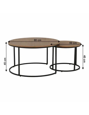 Set de 2 Mese de Cafea IKLIN, living, Ø80/50x45/40 cm, MDF si metal | MobilaOK