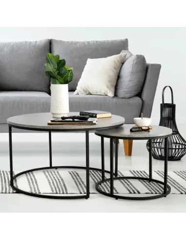 Set de 2 Mese Cafea, IKLIN, living, Ø80/50 cm, MDF și metal | MobilaOK