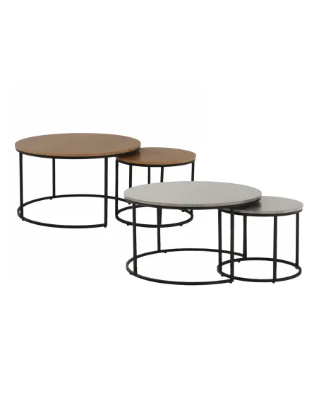 Set de 2 Mese Cafea, IKLIN, living, Ø80/50 cm, MDF și metal | MobilaOK
