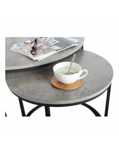 Set de 2 Mese Cafea, IKLIN, living, Ø80/50 cm, MDF și metal | MobilaOK