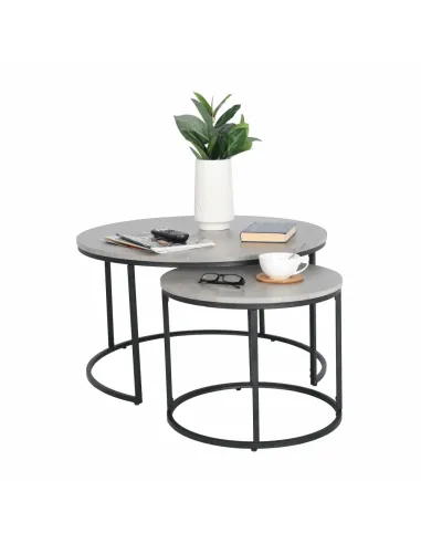 Set de 2 Mese Cafea, IKLIN, living, Ø80/50 cm, MDF și metal | MobilaOK