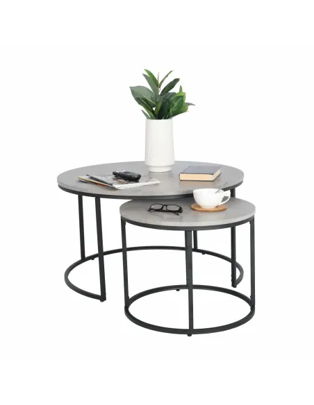 Set de 2 Mese Cafea, IKLIN, living, Ø80/50 cm, MDF și metal | MobilaOK