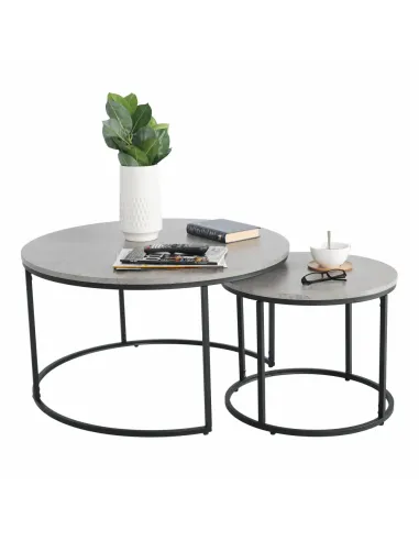 Set de 2 Mese Cafea, IKLIN, living, Ø80/50 cm, MDF și metal | MobilaOK