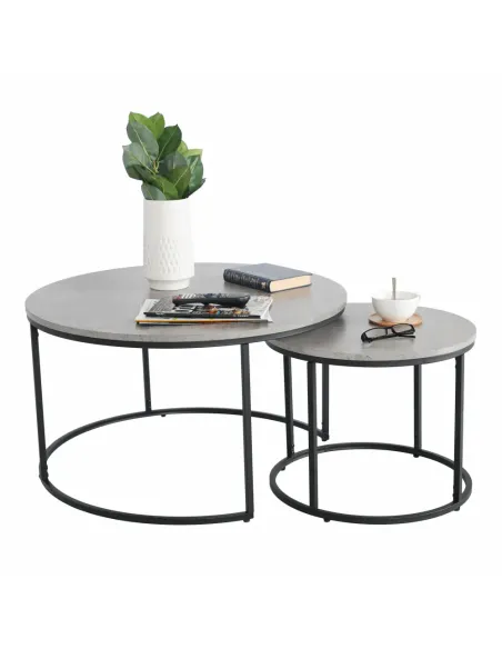 Set de 2 Mese Cafea, IKLIN, living, Ø80/50 cm, MDF și metal | MobilaOK