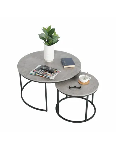 Set de 2 Mese Cafea, IKLIN, living, Ø80/50 cm, MDF și metal | MobilaOK