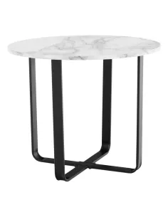 Măsuță de cafea SALINO living, Ø60x50cm, MDF marmură albă/metal negru | MobilaOK