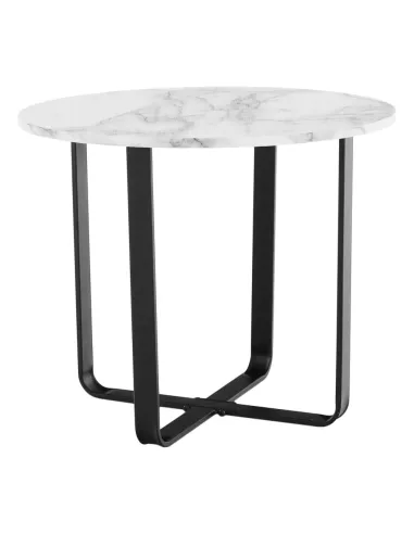 Măsuță de cafea SALINO living, Ø60x50cm, MDF marmură albă/metal negru | MobilaOK