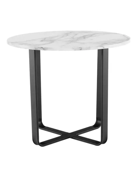 Măsuță de cafea SALINO living, Ø60x50cm, MDF marmură albă/metal negru | MobilaOK