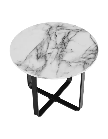 Măsuță de cafea SALINO living, Ø60x50cm, MDF marmură albă/metal negru | MobilaOK