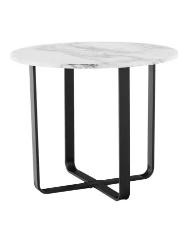 Măsuță de cafea SALINO living, Ø60x50cm, MDF marmură albă/metal negru | MobilaOK