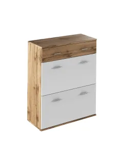 Comodă CYRIL pentru dormitor/hol, 80x35x99 cm, PAL laminat stejar wotan/alb | MobilaOK