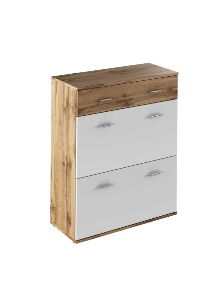 Comodă CYRIL pentru dormitor/hol, 80x35x99 cm, PAL laminat stejar wotan/alb | MobilaOK