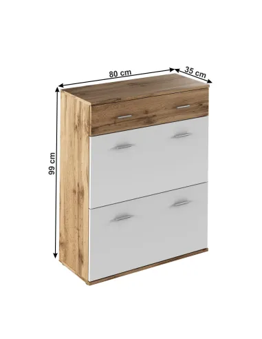 Comodă CYRIL pentru dormitor/hol, 80x35x99 cm, PAL laminat stejar wotan/alb | MobilaOK