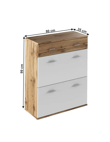 Comodă CYRIL pentru dormitor/hol, 80x35x99 cm, PAL laminat stejar wotan/alb | MobilaOK