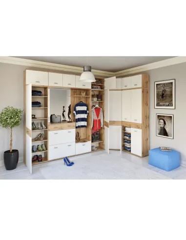 Comodă CYRIL pentru dormitor/hol, 80x35x99 cm, PAL laminat stejar wotan/alb | MobilaOK