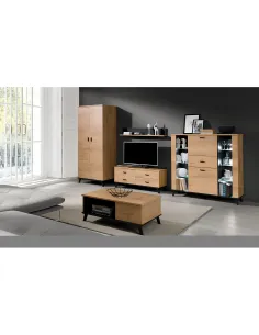 Scrin SIRAN TYP 3, living/hol, 131x40x131 cm, PAL/plastic, stejar lefkas/negru | MobilaOK 2