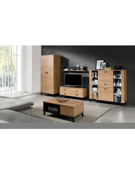 Scrin SIRAN TYP 3, living/hol, 131x40x131 cm, PAL/plastic, stejar lefkas/negru | MobilaOK