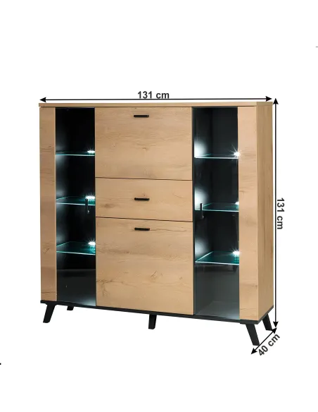 Scrin SIRAN TYP 3, living/hol, 131x40x131 cm, PAL/plastic, stejar lefkas/negru | MobilaOK