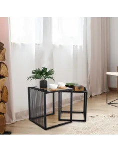 Set 2 Mese Cafea, RIMBO, living/dormitor, 45x45x50 & 40x40x45 cm, MDF si Metal | MobilaOK 2