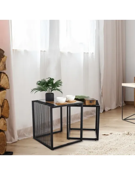 Set 2 Mese Cafea, RIMBO, living/dormitor, 45x45x50 & 40x40x45 cm, MDF si Metal | MobilaOK