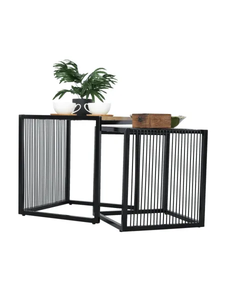 Set 2 Mese Cafea, RIMBO, living/dormitor, 45x45x50 & 40x40x45 cm, MDF si Metal | MobilaOK