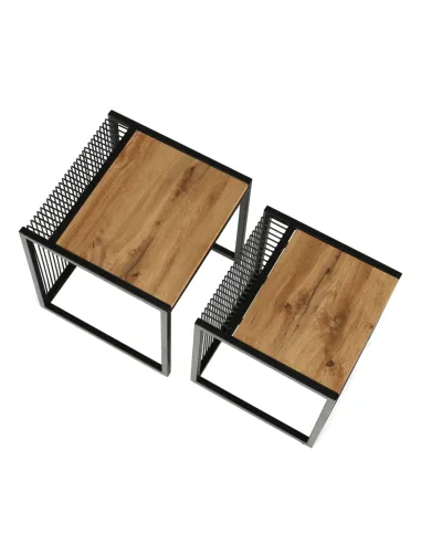 Set 2 Mese Cafea, RIMBO, living/dormitor, 45x45x50 & 40x40x45 cm, MDF si Metal | MobilaOK