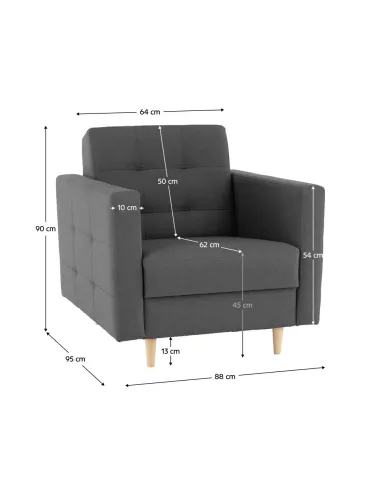 Fotoliu AMEDIA, living/dormitor/birou, 88x90x95 cm, Textil + Lemn | MobilaOK