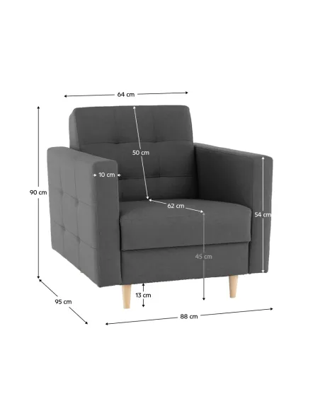 Fotoliu AMEDIA, living/dormitor/birou, 88x90x95 cm, Textil + Lemn | MobilaOK