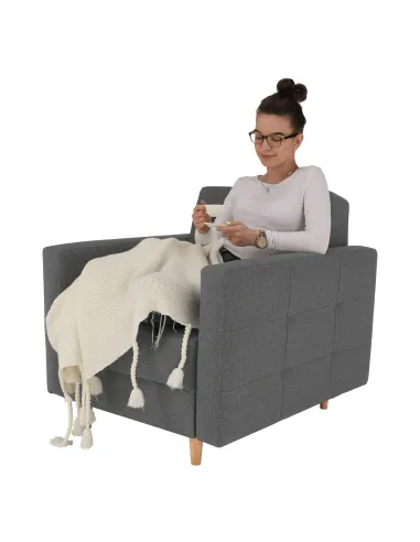 Fotoliu AMEDIA, living/dormitor/birou, 88x90x95 cm, Textil + Lemn | MobilaOK