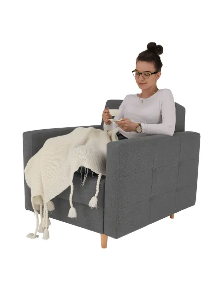Fotoliu AMEDIA, living/dormitor/birou, 88x90x95 cm, Textil + Lemn | MobilaOK