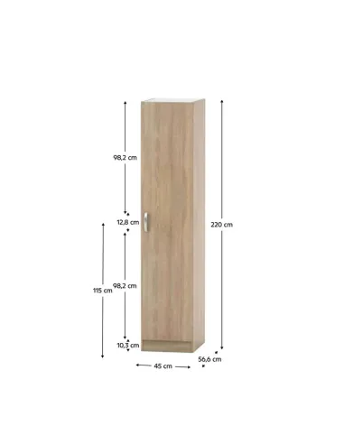 Dulap BETTY 2, hol/dormitor/birou, 45x56.6x220 cm, PAL stejar sonoma | MobilaOK