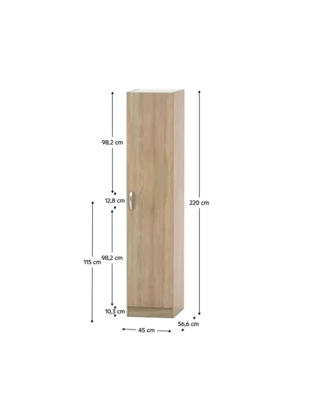 Dulap BETTY 2, hol/dormitor/birou, 45x56.6x220 cm, PAL stejar sonoma | MobilaOK