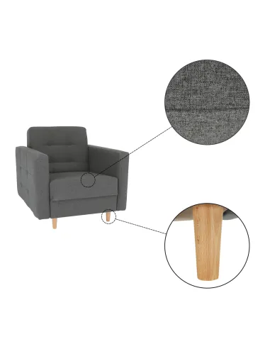 Fotoliu AMEDIA, living/dormitor/birou, 88x90x95 cm, Textil + Lemn | MobilaOK