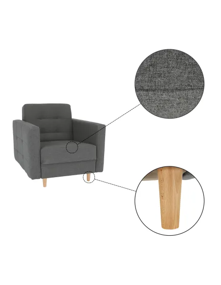Fotoliu AMEDIA, living/dormitor/birou, 88x90x95 cm, Textil + Lemn | MobilaOK