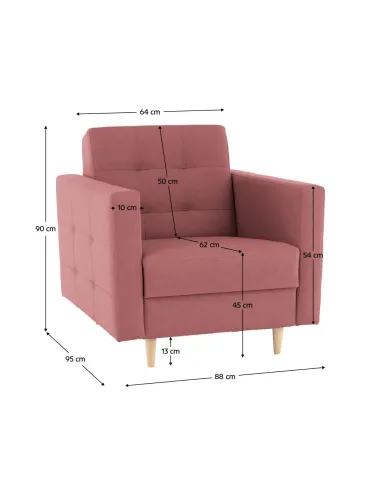 Fotoliu AMEDIA, living/dormitor/birou, 88x90x95 cm, textil NORN/lemn | MobilaOK