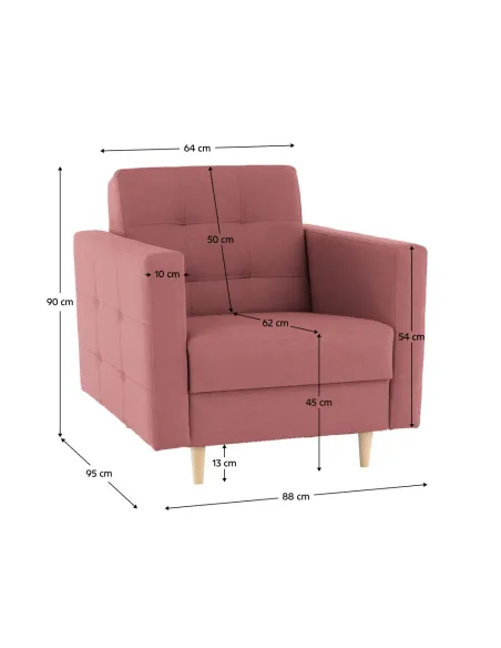 Fotoliu AMEDIA, living/dormitor/birou, 88x90x95 cm, textil NORN/lemn | MobilaOK