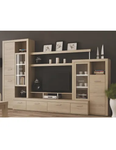 Mobilă TV ATLANTIS NEW pentru living, 312x48x202 cm, PAL melaminat stejar sonoma | MobilaOK