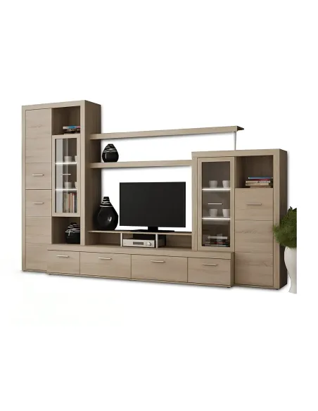 Mobilă TV ATLANTIS NEW pentru living, 312x48x202 cm, PAL melaminat stejar sonoma | MobilaOK