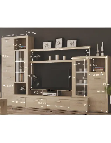 Mobilă TV ATLANTIS NEW pentru living, 312x48x202 cm, PAL melaminat stejar sonoma | MobilaOK