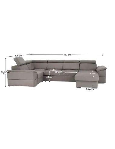 Colţar SEGORIA ROH U, dreapta, living, 330x79/97x183/196 cm, Textil Malmo | MobilaOK