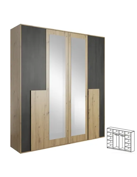 Dulap BAFRA 2D, dormitor/hol, 200x65x203 cm, PAL melaminat | MobilaOK