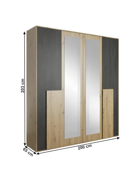 Dulap BAFRA 2D, dormitor/hol, 200x65x203 cm, PAL melaminat | MobilaOK