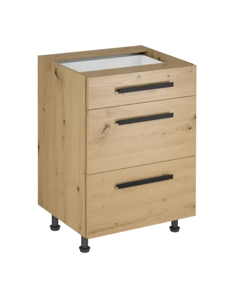 Comodă LANGEN D60S3 U pentru living/dormitor, 60x47x82 cm, PAL și stejar artizanal | MobilaOK