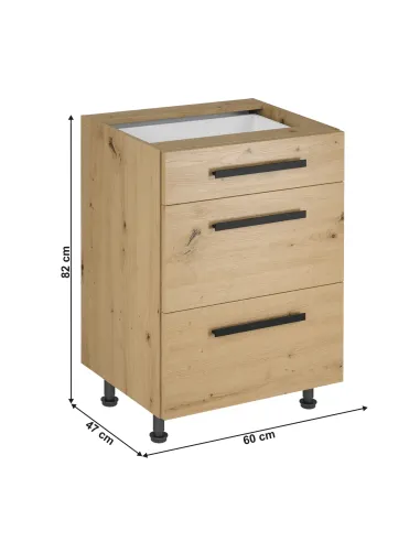 Comodă LANGEN D60S3 U pentru living/dormitor, 60x47x82 cm, PAL și stejar artizanal | MobilaOK